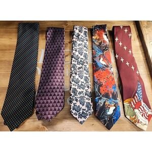 5 Vintage Ties Assorted Colors, Name Brands, Designs Neck Ties
